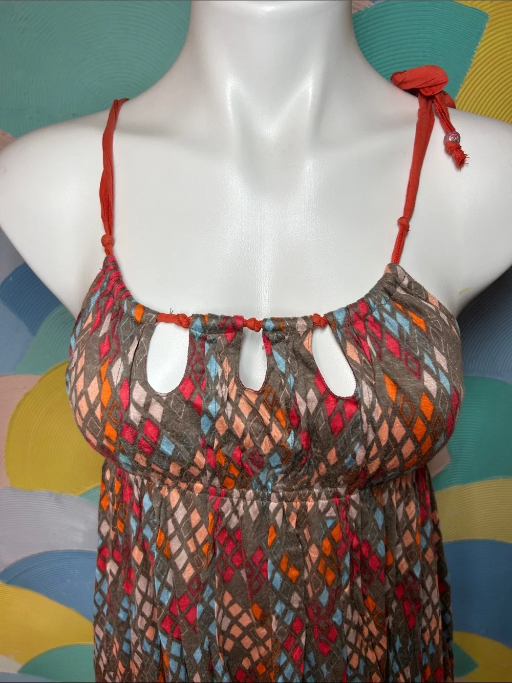 Free People 2010s  Sleeveless Multicolor Diamond-Pattern Summer Dress sz M
